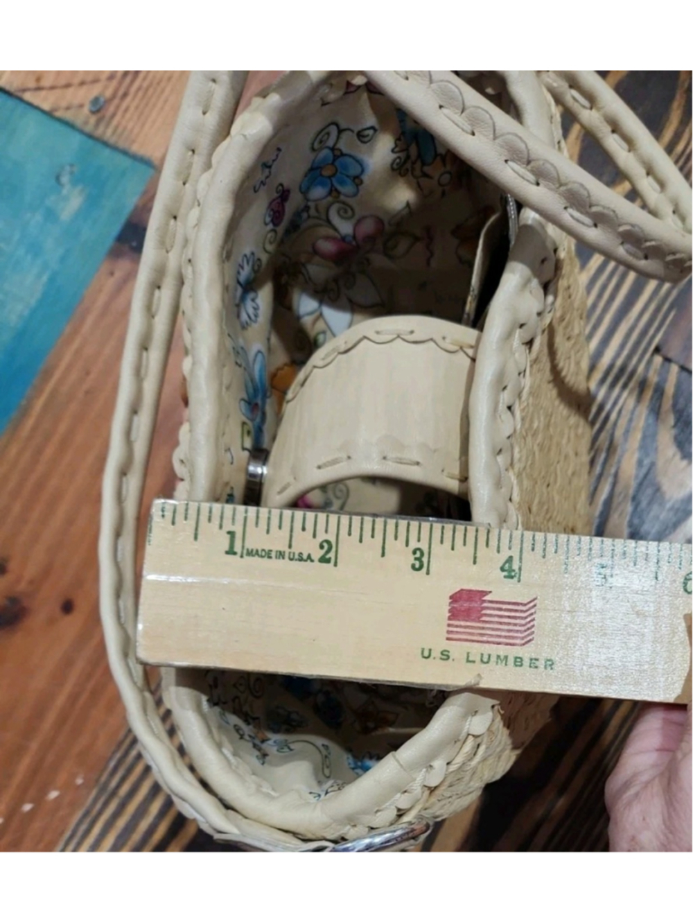 Y2K Brighton Woven Straw & Leather Flowers Boho Bucket Bag, EUC - Picture 13 of 16